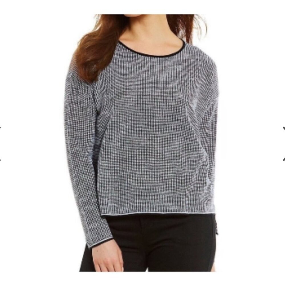 Eileen Fisher Organic Linen Cotton Blend Textured Knit Black & White Sweater - M